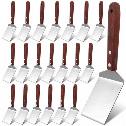 Afcabakila 20 Pcs Small Brownie Cookie Spatula, Metal Stainless Steel Pizza Spatula with Wooden Handle, Cake Baking Triangular Spade Shovel for Desserts Cutting & Serving Desserts, Brownies & Lasagna