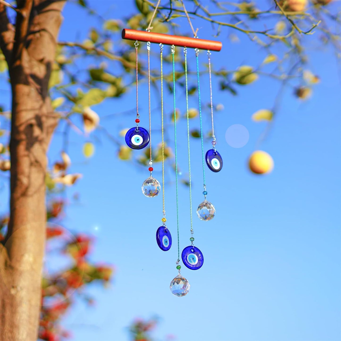 YU FENG Hanging Crystals Suncatcher Ornament - Turkish Blue Evil Eye Decor Crystal Ball Prisms for Window Garden