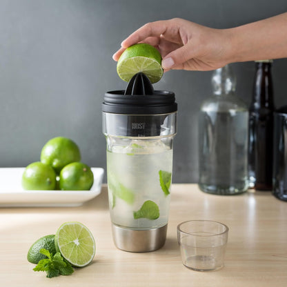 Host All in One Cocktail Shaker Set with Measurements, Reamer, Bottle Opener, Strainer, Jigger, 18 oz