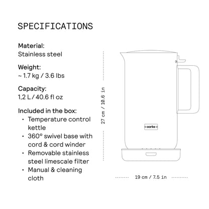 Aarke Stainless Steel Kettle - Perfect for Coffee and Tea Maker Enthusiasts, Non-Drip Spout, Double-Wall Construction, Dry Boil Protection, Heat-Safe Handle, LED Cool-Down Indicator, 1.2L (Steel)