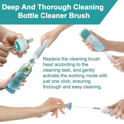 WHNL Electric Baby Bottle Brush With Holder, Stainless Steel Automatic Cleaner With Extension Handle, Sponge, Silicone Water Cleaner, Nipple and Straw Brush - Green