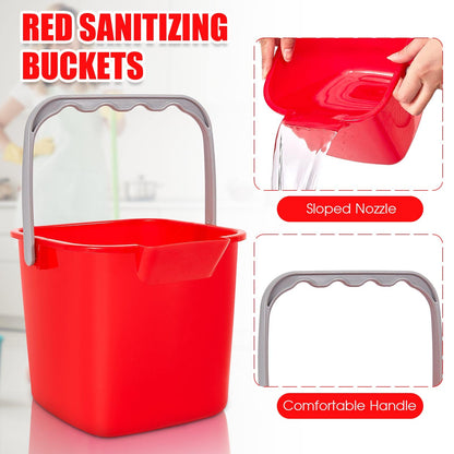 Irenare 8 Pcs Sanitizing Bucket 3 Quart Cleaning Pail Small Detergent Square, Spout and Handle Plastic Utility Sanitizer Buckets for Restaurant Kitchen Home Offices (Red)