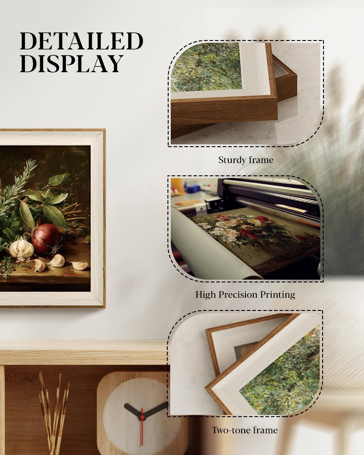 12x16 inch, HUARCEY Vintage Herb Kitchen Wall Art Framed Canvas Print Fresh Basil Rosemary Bay Leaves Garlic Onion