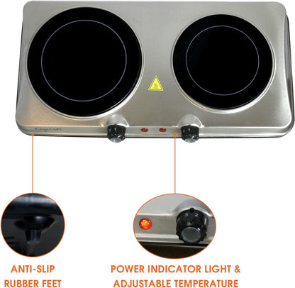 MegaChef Portable Electric Stove, Indoor and Outdoor Dual Vitro-Ceramic Infrared Cooktop