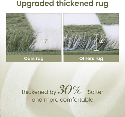 TOOHUB 5x7 Super Soft Rug for Bedroom, Ft Green and White Area Rug Classic Checkered Shaggy Anti-Skid High Pile Soft