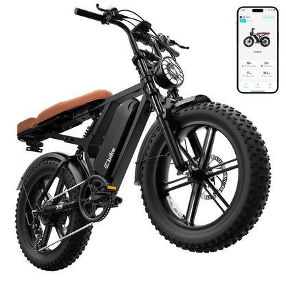 SISIGAD Electric Bike for Adults, Peak 1500W Motor, Range 70Miles, Fat Tire 20" Retro Ebike, 48V 15Ah Removable Battery, 7-Speed E Bike for City Commuting, Off-Roading, Mountain, UL 2849 Dark Black