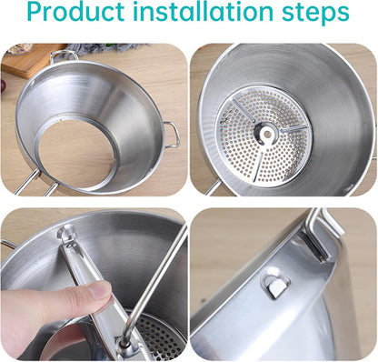 Food Mill with 3 Grinding Milling Discs,Bowl & Milling Handle Safe Stainless Steel meal grinder Perfect food mill for tomato, Potato Masher, Vegetable Chopper, Baby Food Processor (Silver)