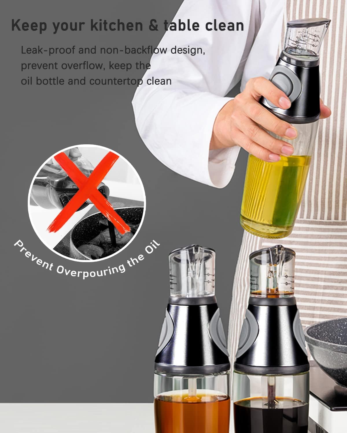 17oz Oil Dispenser Bottle, Olive Oil Dispenser Oil Sprayer, Clear Glass Refillable Oil and Vinegar Dispenser Bottle