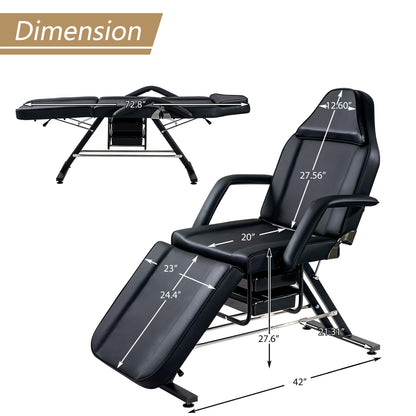 Anzios Massage Salon Tattoo Chair with Two Trays Esthetician Bed with Hydraulic Stool, Multi-Purpose 3-Section Facial Bed Table, Adjustable Beauty Barber Spa Beauty Equipment