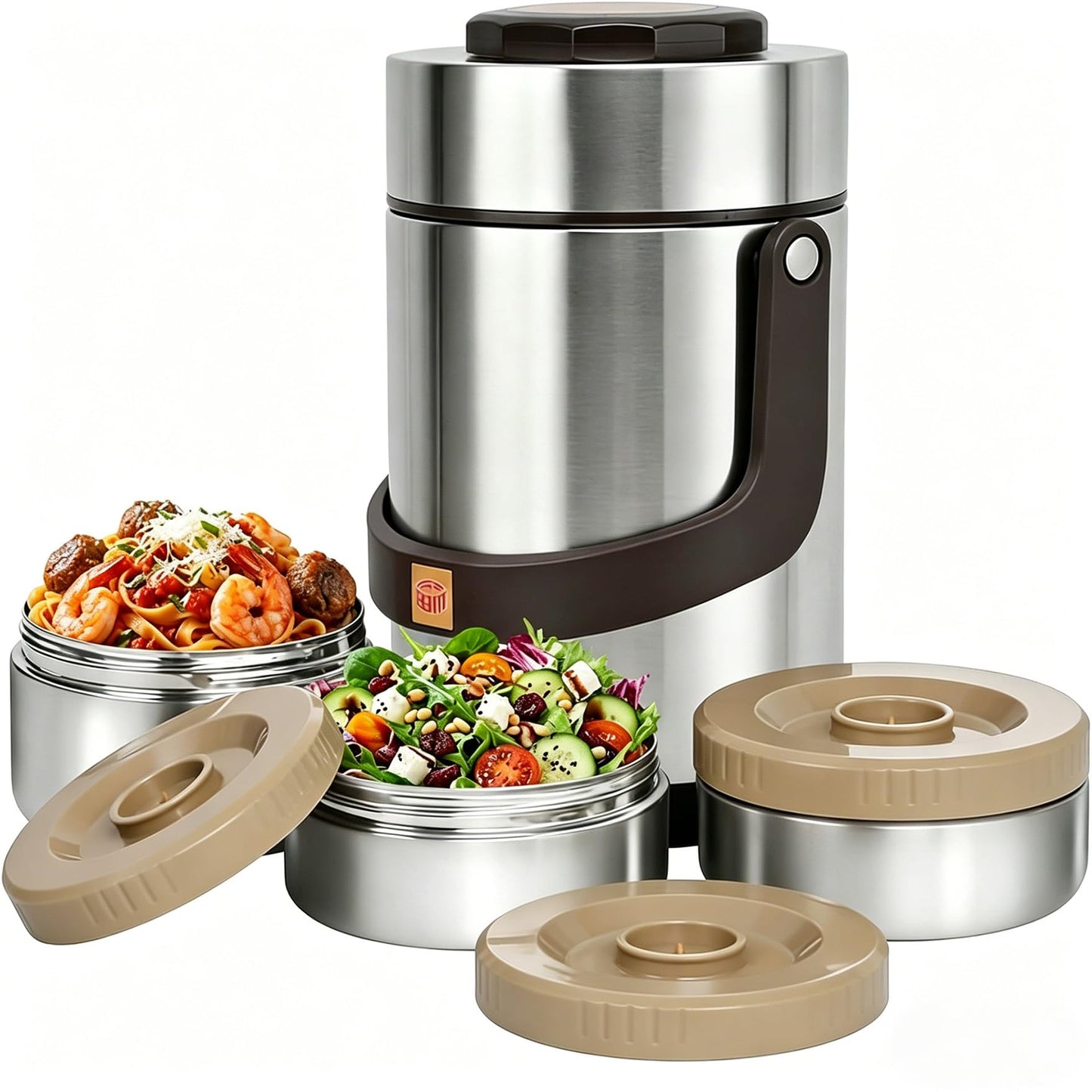 67oz Adults Stainless Steel Vacuum Insulated Thermal Lunch Box, 3 Tier Stackable Sealed Leak-Proof Wide Mouth Portable Bento Food Container, Hot Food Thermo Jar for Soup Office & Outdoor (Silver)