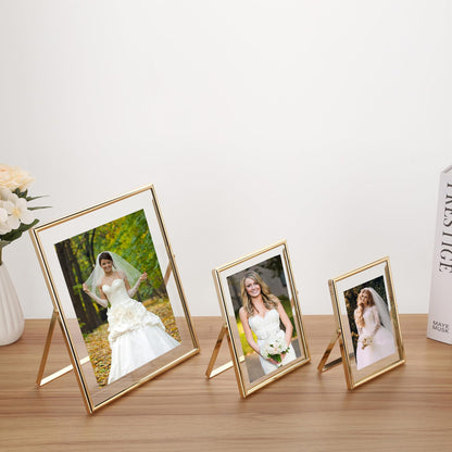 GorYeeFine Gold 6x8 Floating Photo Frame for(4x6'‘&5x7’'),Adjustable Tabletop/Shelf Picture Frames,4x6'' Premium Gift Floating Frame for Wedding,Thanksgiving,Christmas,Birthday,Home or Office Decor
