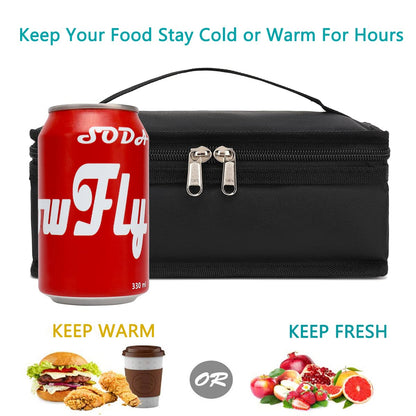 FlowFly Small Insulated Lunch box Portable Soft Bag Mini Cooler Thermal Meal Tote Kit with Handle for Work & School, Black
