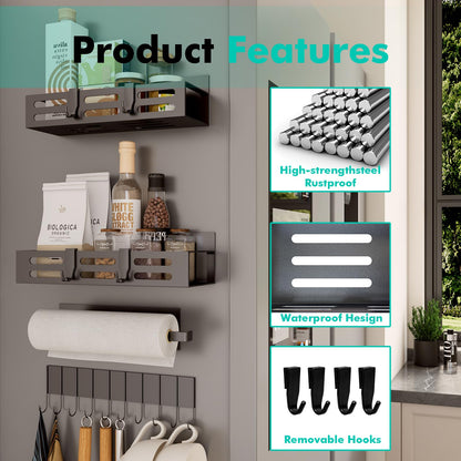 2 Pack Magnetic Spice Rack for Refrigerator, Black Magnetic Shelf and Fridge Kitchen Cabinet Organizers Storage Seasoning Organization Mini Shelves, Organizadores de Cocina