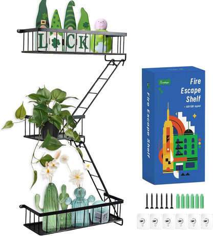 2.5 SweetSage Fire Escape Wall Shelf, Modern City Corner Wall Decorative Action Figure Metal Display with Mini Shelf
