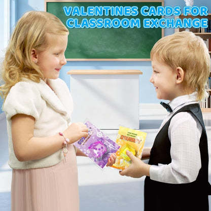 Valentines Day Cards Gifts for Kids School, 24 Pack Snow Cube Squeeze Balls with Greeting Cards for Kids Classroom Exchange Prizes, Stretchy Toy Balls Bulk Gift, Squeeze Fidget Toy for Party Favors