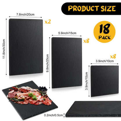 Didaey Set of 18 Slate Boards Black Slate Board Cheese Board Serving Stone Plates Sushi Cheese Tray Individual Platter for Christmas Chalkboard Cutting Food Cake Fruit Meat(Square)