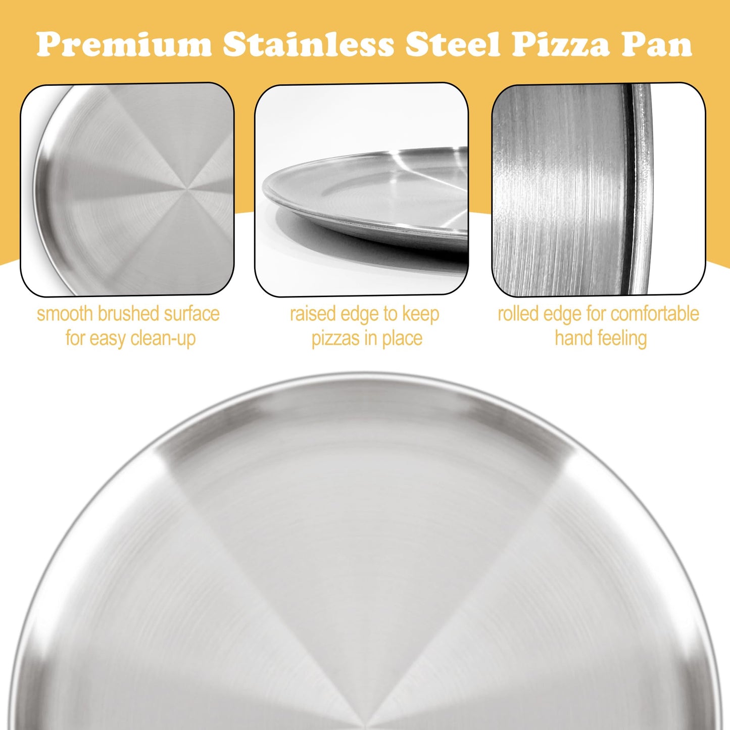 AWTBDP Pizza Pan for Oven, Non-Stick Stainless Steel Pizza Pans, Round Pizza Steel Tray for Baking Supplies & Kitchen, Restaurant, Home (13.5 Inch & 12 Inch & 10 Inch), Dishwasher Safe & Easy Clean