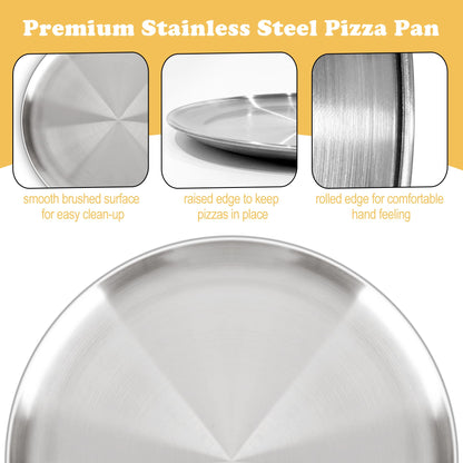 AWTBDP Pizza Pan for Oven, Non-Stick Stainless Steel Pizza Pans, Round Pizza Steel Tray for Baking Supplies & Kitchen, Restaurant, Home (13.5 Inch & 12 Inch & 10 Inch), Dishwasher Safe & Easy Clean