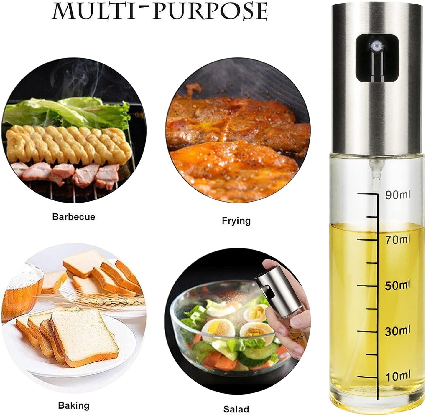 Olive Oil Sprayer for Cooking, 100ml Portable Glass Oil Spray Bottle for BBQ, Air Fryer, Baking, Grilling