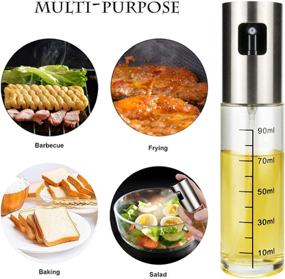 Olive Oil Sprayer for Cooking, 100ml Portable Glass Oil Spray Bottle for BBQ, Air Fryer, Baking, Grilling