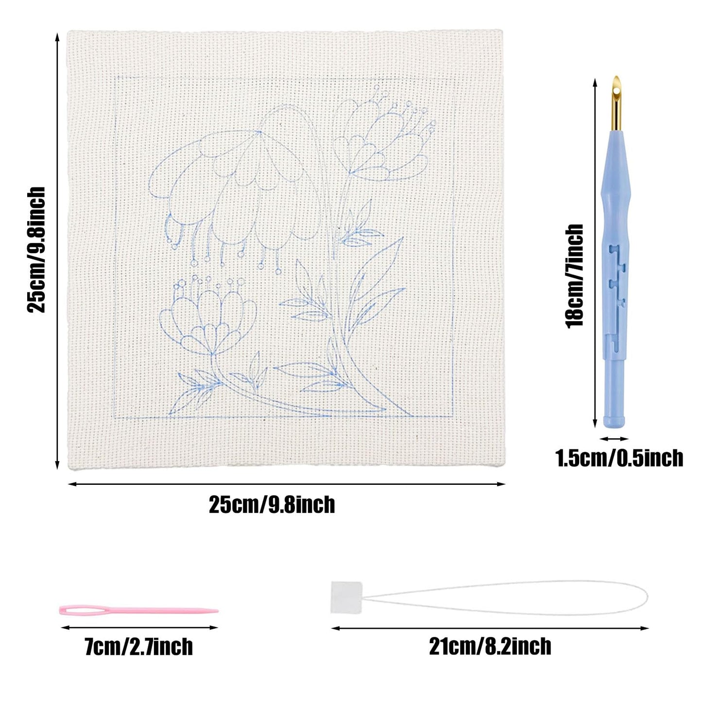 Allazone Punch Needle Kit Frame, Punch Needle Embroidery Kits, Square Punch Needle Fabric with Flower Pattern, Hoop, Yarns, Punch Needle (Beige and Pink)