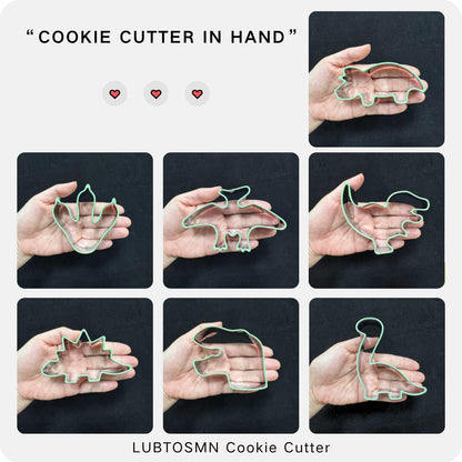 LUBTOSMN New 7 Piece Dinosaur Cookie Cutters Set with Silicone Protective Rim, Dishwasher Safe Stainless Steel Cookie Cutters for Cookies, Fondant, Sandwiches, Biscuits, Pancakes and Pastries
