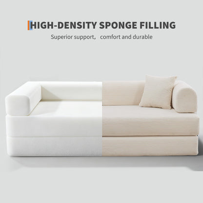 GarveeHome 79" Convertible Sleeper Sofa Bed Couch, 4-in-1 Boneless Corduroy Folding Sofa Bed with Pillow & Fixed-Shape, Floor Mattress Couch Loveseat for Living Room Apartments - No Assembly, Beige