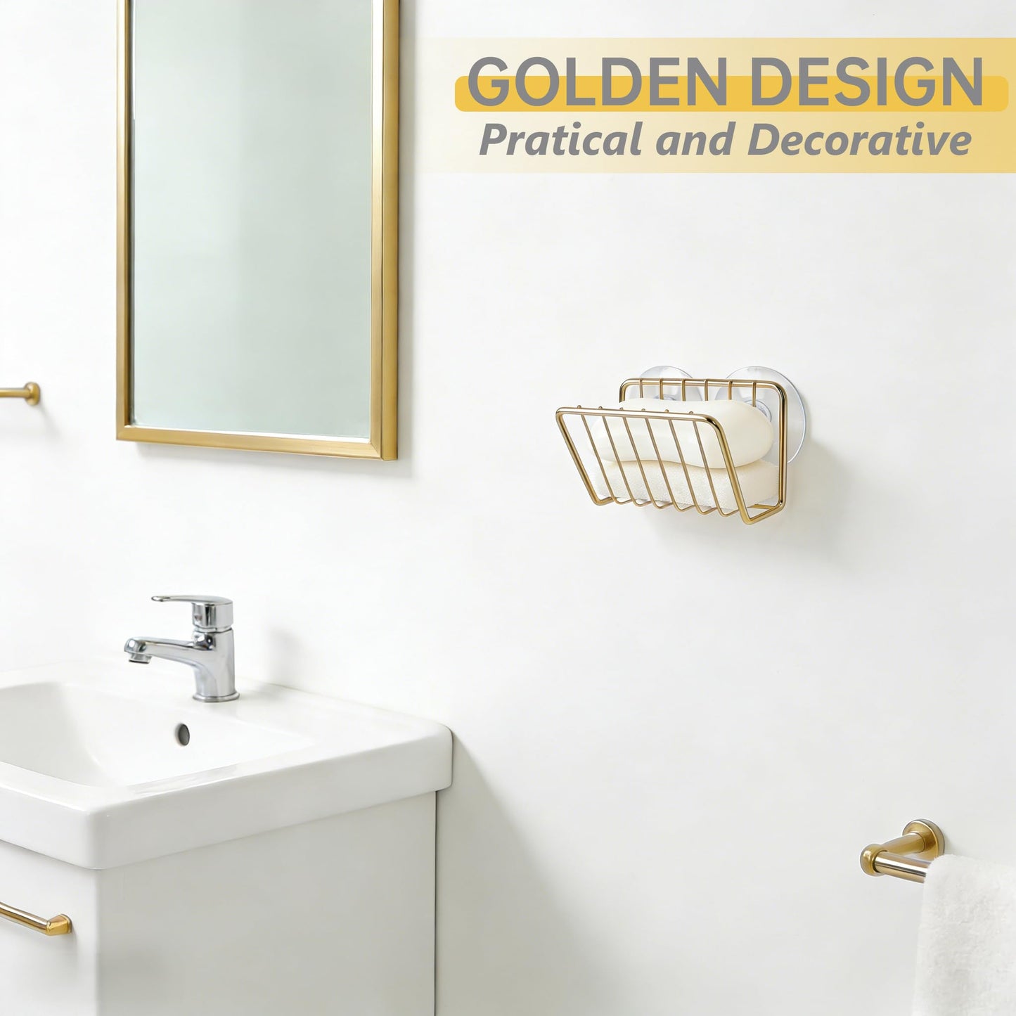 blueden Kitchen Sink Suction Holder for Sponges,Soap,sink strainer, sink stopper.Food Graded Stainless Steel,No Drilling,Wall Mounted Soap Holder Soap Tray Bar Holder for Bathroom & Kitchen,Gold.