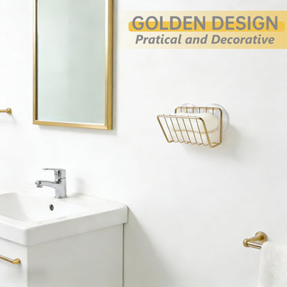blueden Kitchen Sink Suction Holder for Sponges,Soap,sink strainer, sink stopper.Food Graded Stainless Steel,No Drilling,Wall Mounted Soap Holder Soap Tray Bar Holder for Bathroom & Kitchen,Gold.