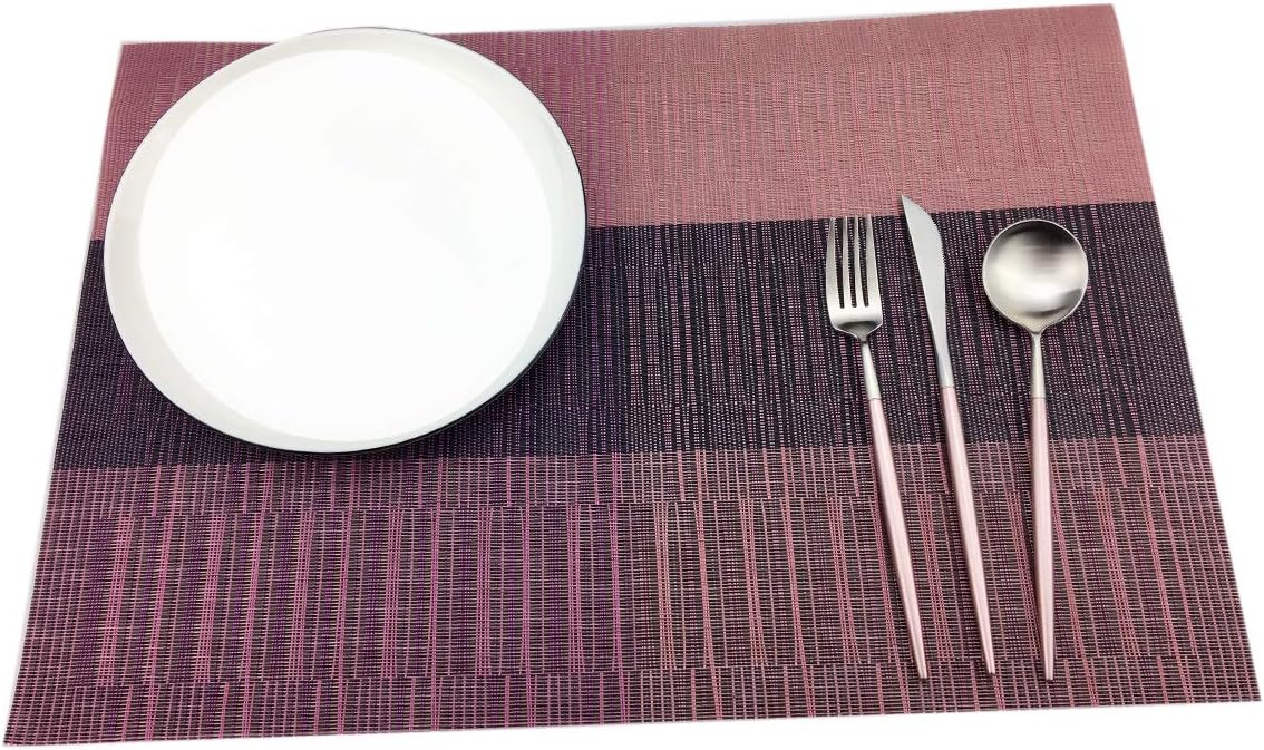Gugrida Exquisite Woven Vinyl Placemats, Heat Resistant PVC Bamboo Style Table Mats (6, Ombre Purple Red)
