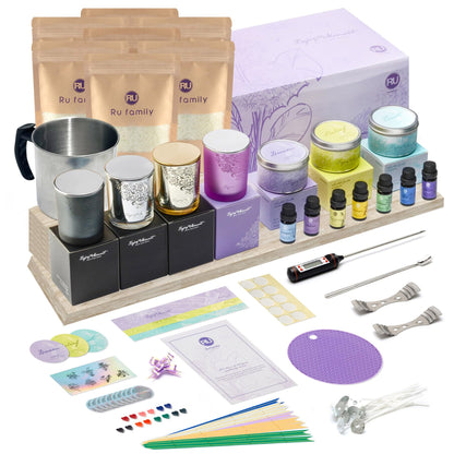 RU HANDMADE DIY Candle Making Kit for Adults – Soy Wax Candle Kit for Beginners, Make 7 Full-Size Candles with 7 Gift Boxes, 1120g Wax, 7×10ml Fragrance Oils, 4 Glass 7oz Jars & 3 Tins