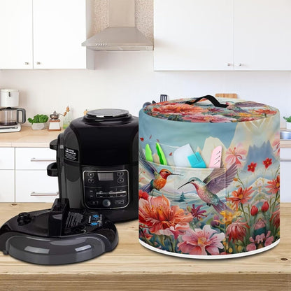 Washable Hummingbird Floral Air Fryer Cover for 6 Qt Pressure Cooker, Small Kitchen Appliance with Top Handle