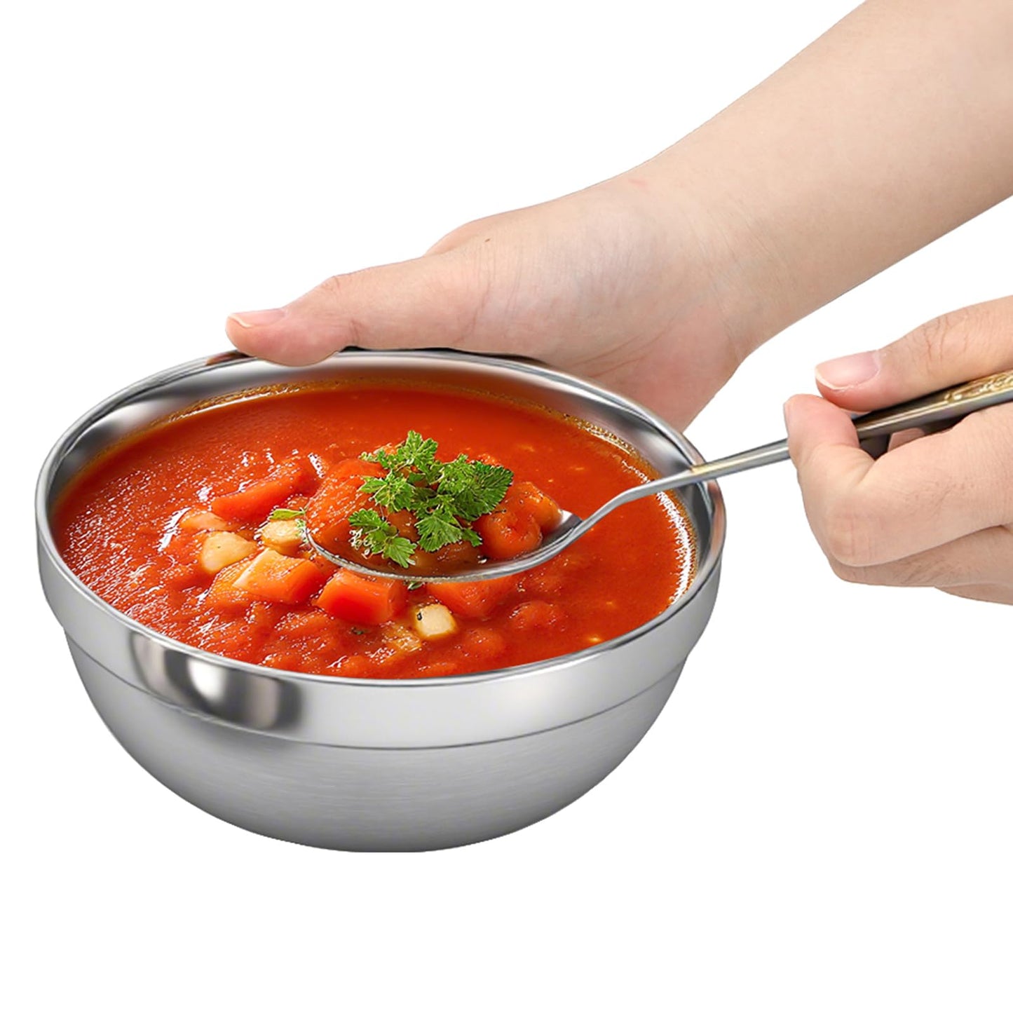 yarlung 10 Pack Stainless Steel Bowls 6.3 Inch Snacks Bowls, 25 Oz Soup Bowls Lightweight Salad Bowls Double-walled Metal Serving Dishes for Sauces, Noodle, Ice Cream
