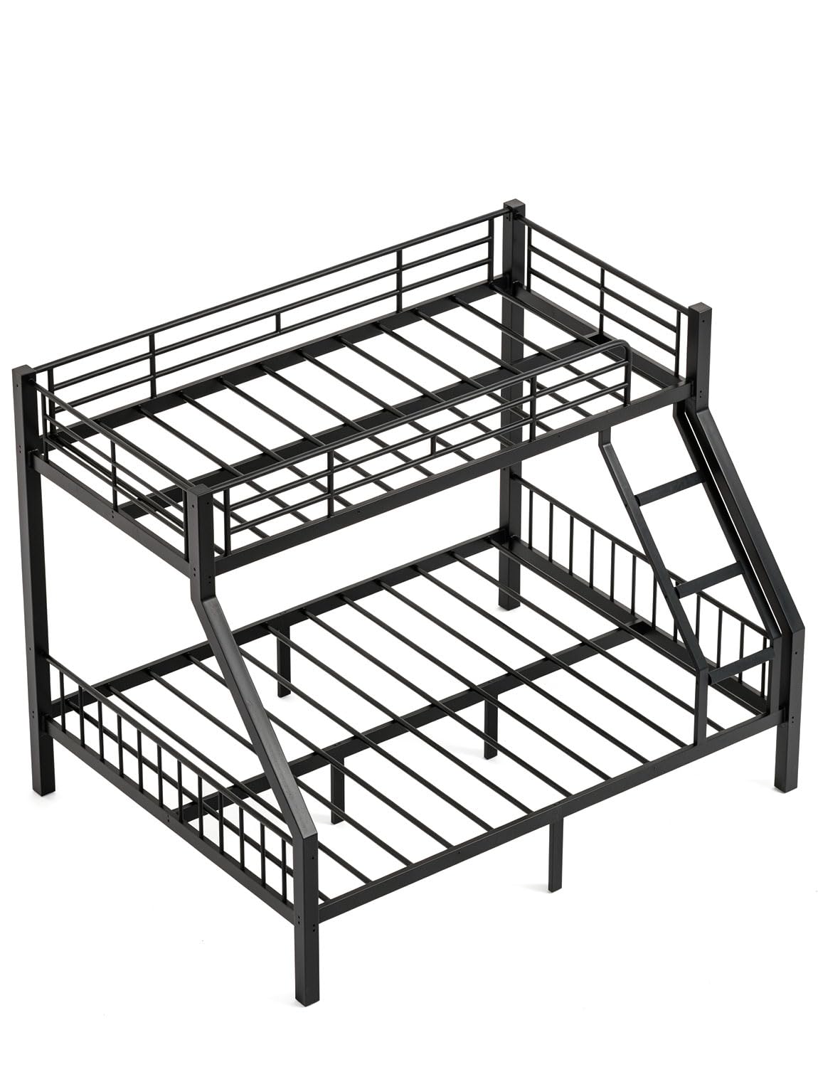 Mixcous Twin XL Over Queen Bunk Bed, Heavy Duty Queen Bunk Bed for Adults, Metal Bed Frame with Full-Length Guardrails & EVA Padded Anti-Slip Ladder, No Box Spring Needed, Black