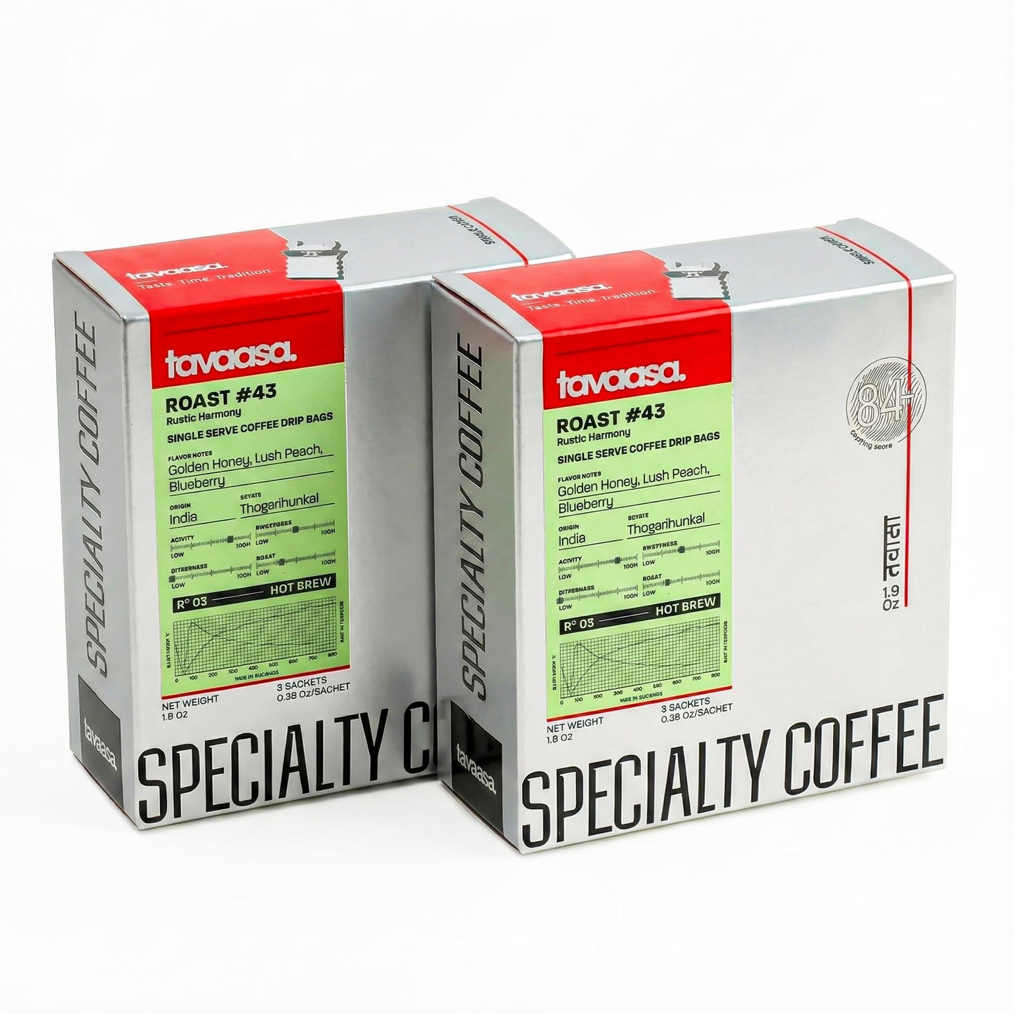 Tavaasa Engineered Specialty Coffee 10x11g Drip Bags |Roast #43, Rustic Harmony|84+,GoldenHoney, Lush Peach & Blueberry|Single-Serve Pour Over|Nitrogen-Flushed Sachets|SO, 100% Arabica, Hot Brew, 110g