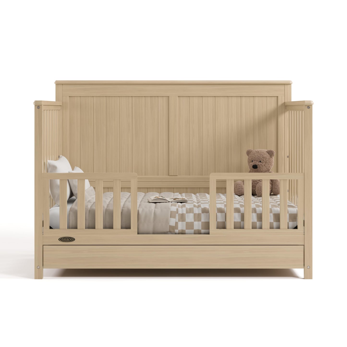 Graco Hadley 5-in-1 Convertible Crib with Drawer – GREENGUARD Gold Certified, Fits Standard Crib Mattress, Converts to Toddler Bed, Daybed and Full Bed, 4 Adjustable Mattress Heights (Driftwood)