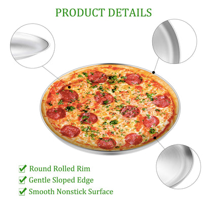 Yododo Pizza Pan Set of 3, Stainless Steel Pizza Pie Pan Tray Platter Pizza Tray, Round Pizza Dish Plate For Oven Baking, Healthy Metal Pizza Baking Cooking Pan for Oven - Size of 12 inch