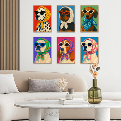 GEEHEIY 6 Pack Paint by Numbers Kit for Adults, Cartoon Dog Adult Paint by Number Kits on Canvas, DIY Animal Acrylic Oil Number Painting for Adults, Perfect for Home Decor 8x12 Inch