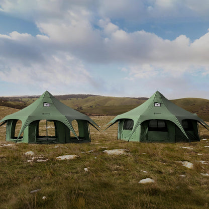 ShinHye 16.4ft Bell Tent for Glamping & Camping – Waterproof Canvas with Stove Jack, Removable Floor & 8 Mesh Windows (Fits 6-8 People)