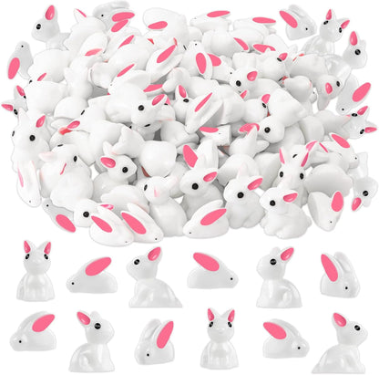Skiennix Miniature Rabbit Figurines - 100Pcs Resin Bunny Animals for Garden Decor & Cake Toppers