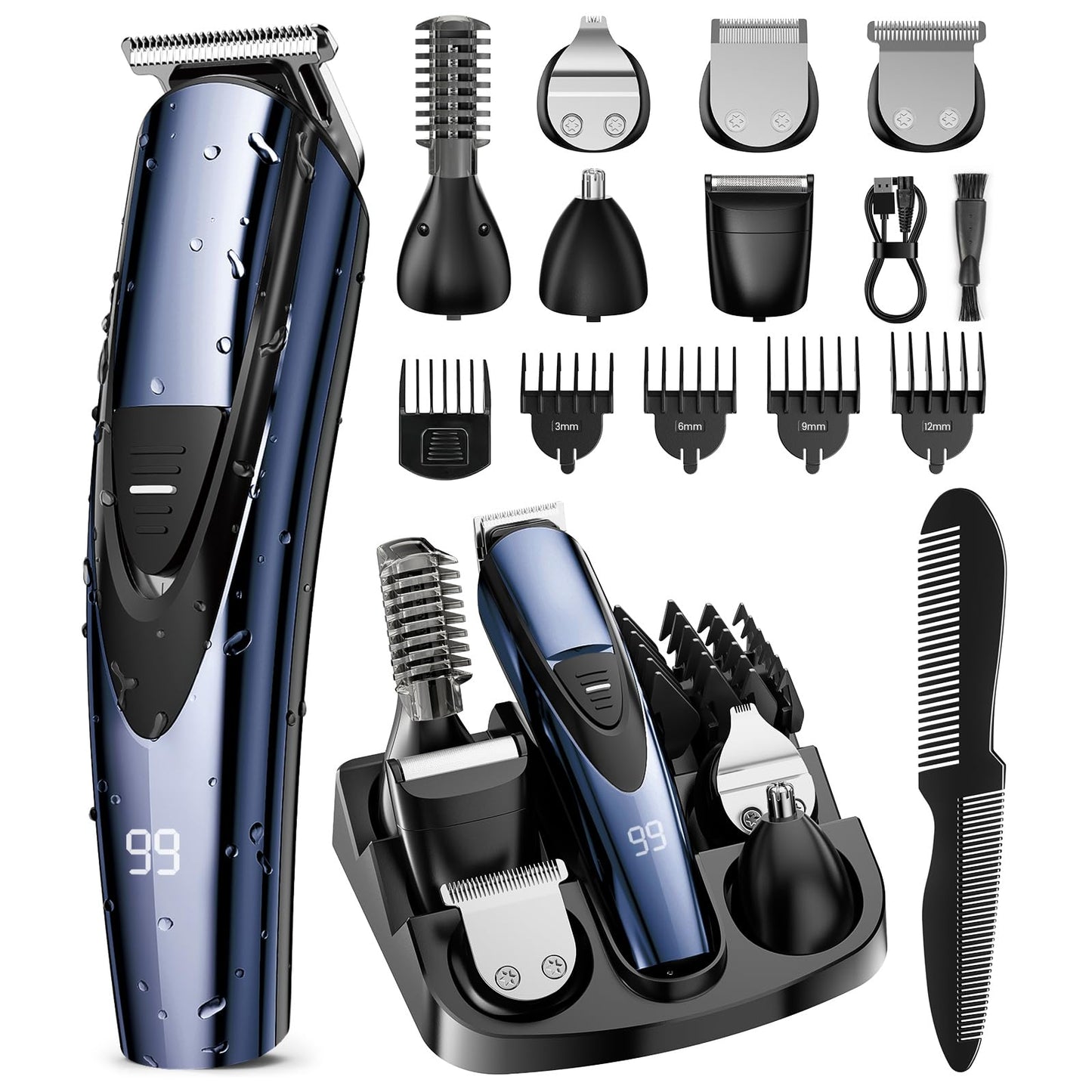 SHPAVVER Beard Trimmer for Men: Professional Barber Hair Clippers - 12-in-1 Cordless Grooming Kit - Waterproof Electric Razor with Turbo Speed & Precision Blades