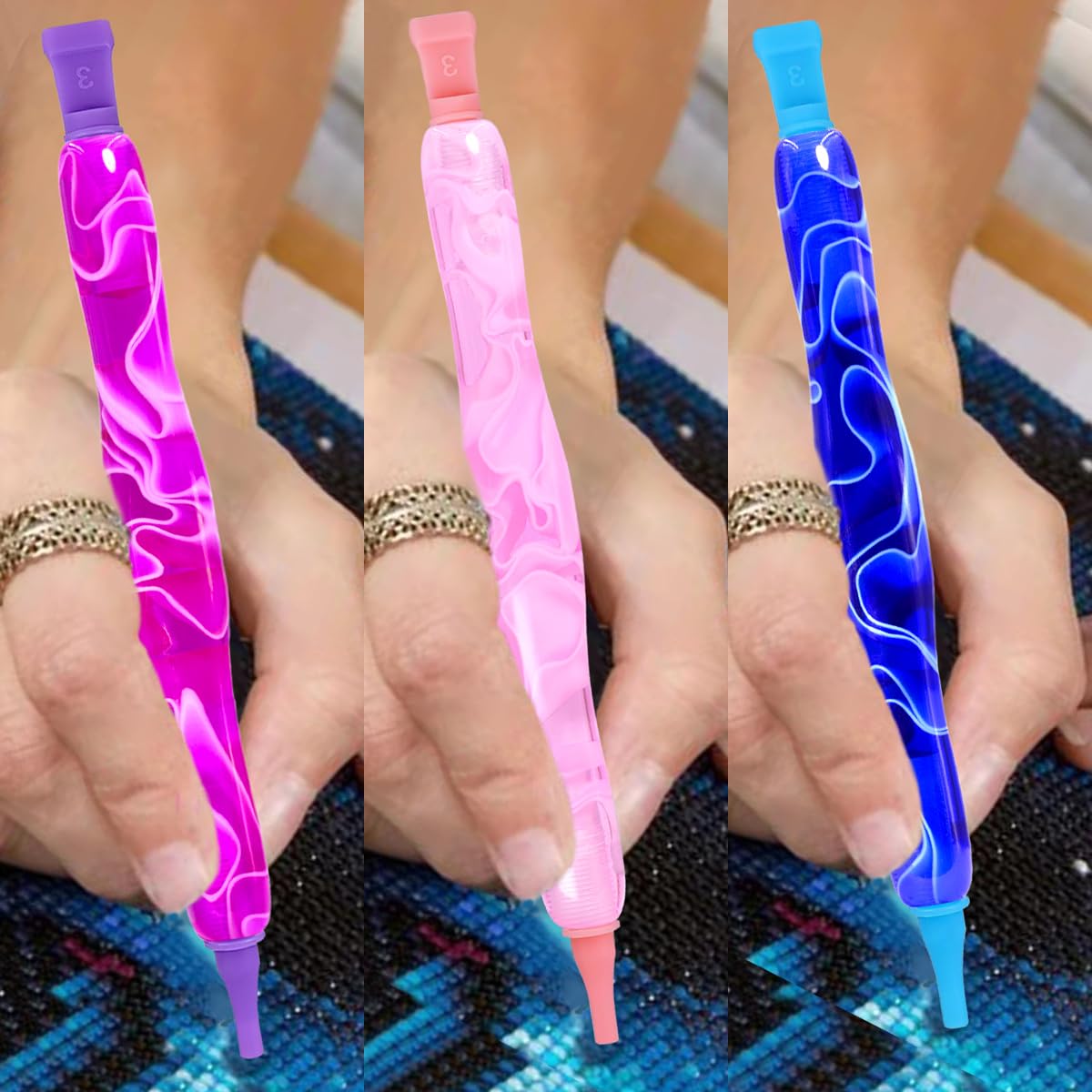 Praise V Do 5D Diamond Painting Art Drill Dot Bead Screw Pen Only Tool Accessory Kit, Rhinestone Gem Picker for Adults Diamond Painting Nail Art Decoration Purple Blue Pink