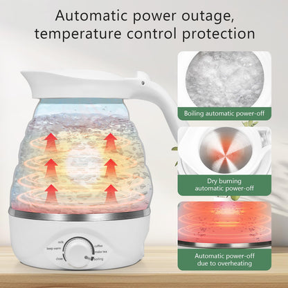Xfbaozxy Travel Foldable Electric Kettle, Collapsible Kettle Travel Electric Collapsible Electric Tea Kettle Food Grade Silicone 850W Fast Boiling Water, 110V 700ml (White)