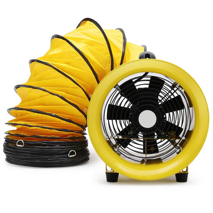 8 in Utility Blower Fan, 3300 RPM High-Speed Ventilation Fan with 16.4 ft PVC Duct Hose, CE & IP44 Waterproof Rated, Industrial Portable Air Blower Ventilator for Basements, Tunnels, Factories