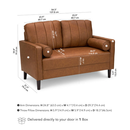 Bush Home 54-inch Loveseat, Living Room Furniture, Max Collection, Buffed Camel Vegan Leather