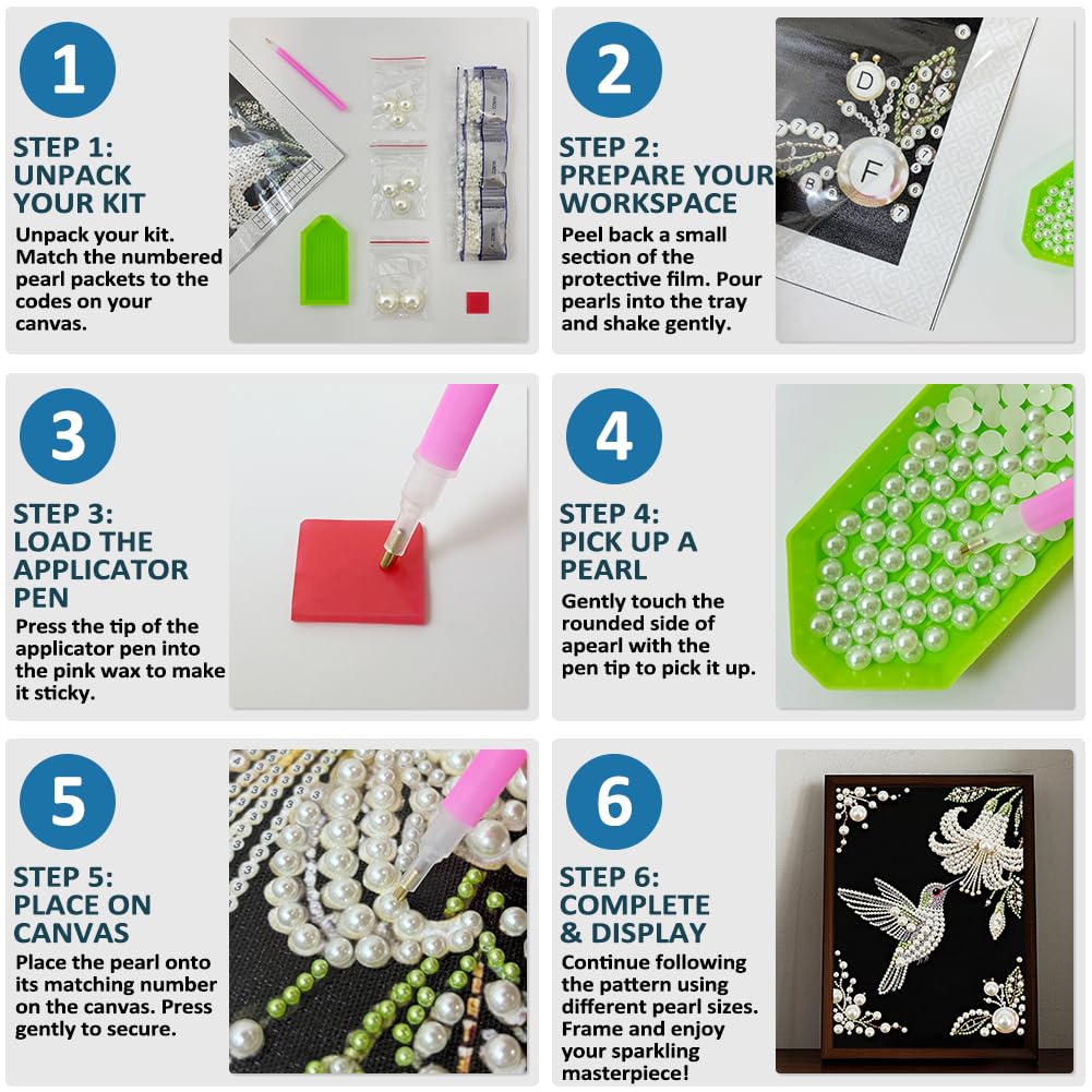 DPDAKIT Hummingbird Pearl Diamond Painting Kits for Adults, 5D Pearl Diamond Art Kits for Adults Beginner, DIY Diamond Dots Gem Art Craft for Home Decor 12x16 inch