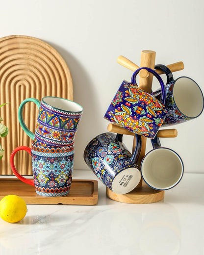 glowworm Coffee Mugs Set of 6, 16 oz Ceramic Coffee Mug with Handle, Large Coffee Cups for Latte, Cappuccino, Milk Dishwasher & Microwave Safe, Bohemian