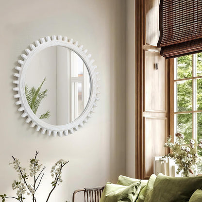 30 Inch ULIKE Round Wood Mirror, Rustic Farmhouse Circle Mirror with Wooden Frame, Modern Wall Decor for Bathroom