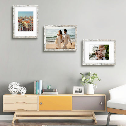 Frametory, 12x16 Picture Frame, Display Pictures 8.5x11 With Mat or 12x16 without Mat, for Poster Print Diamond Painting Wall Frame - Wide Molding (Distressed White)