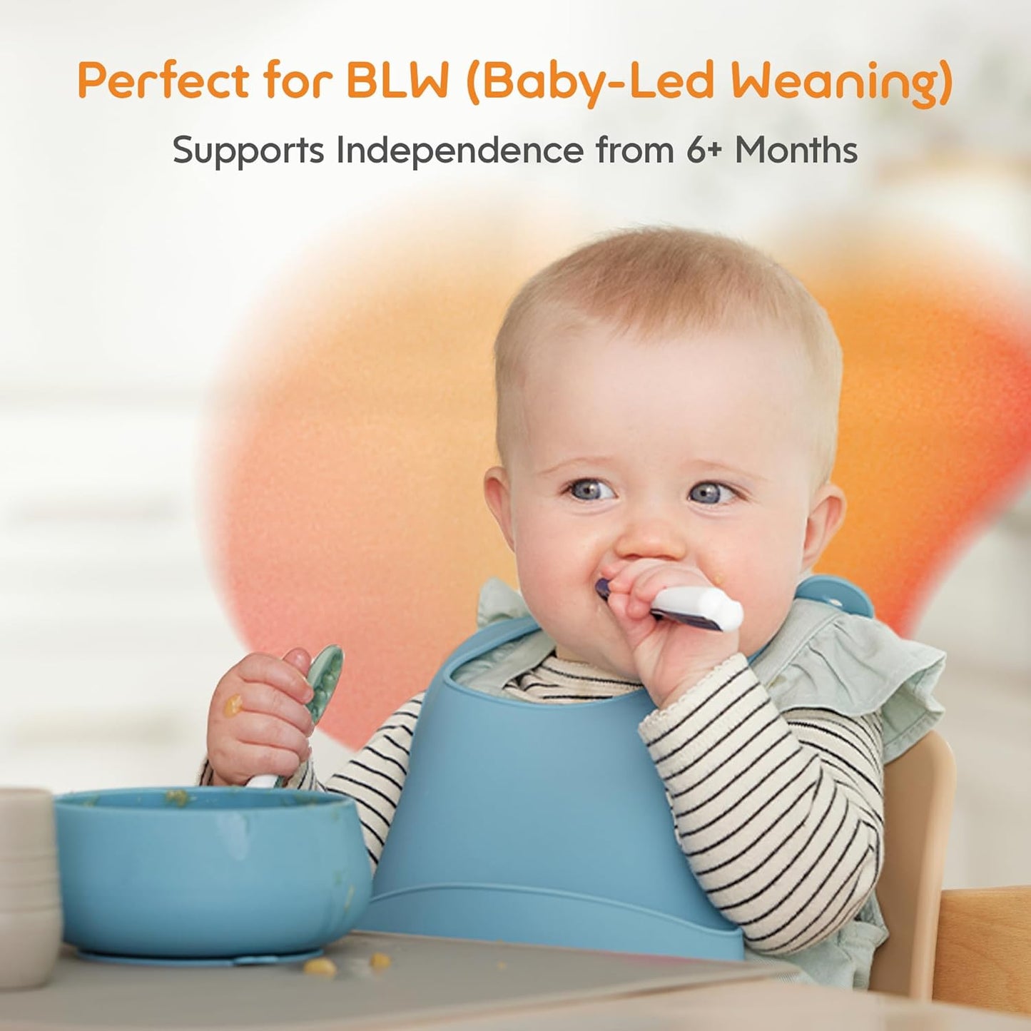 NumNum Baby Spoons Set - Pre-Spoon GOOtensils for 6+ Months | Silicone Self-Feeding Utensils, 2 Pack Red/Orange